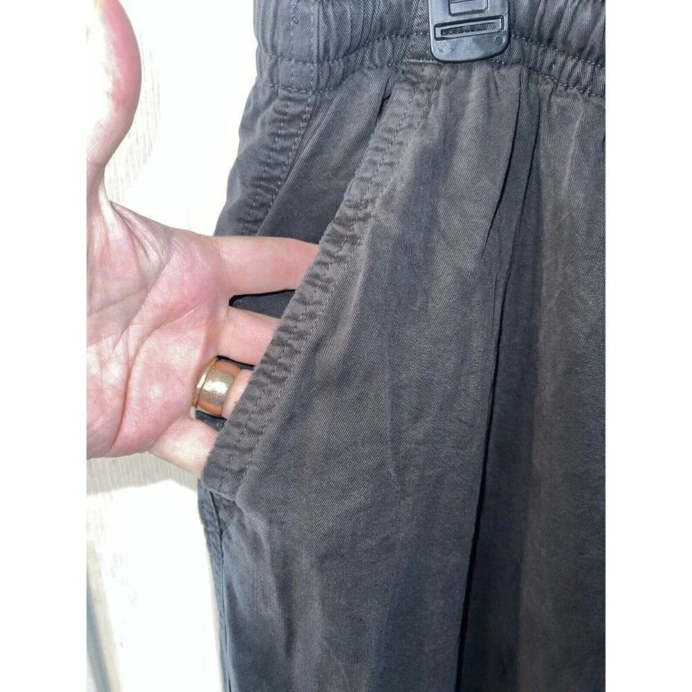 Aerie Womens Baggy Pants L Gray Tie Jogger Elastic Waist High Rise minimal New